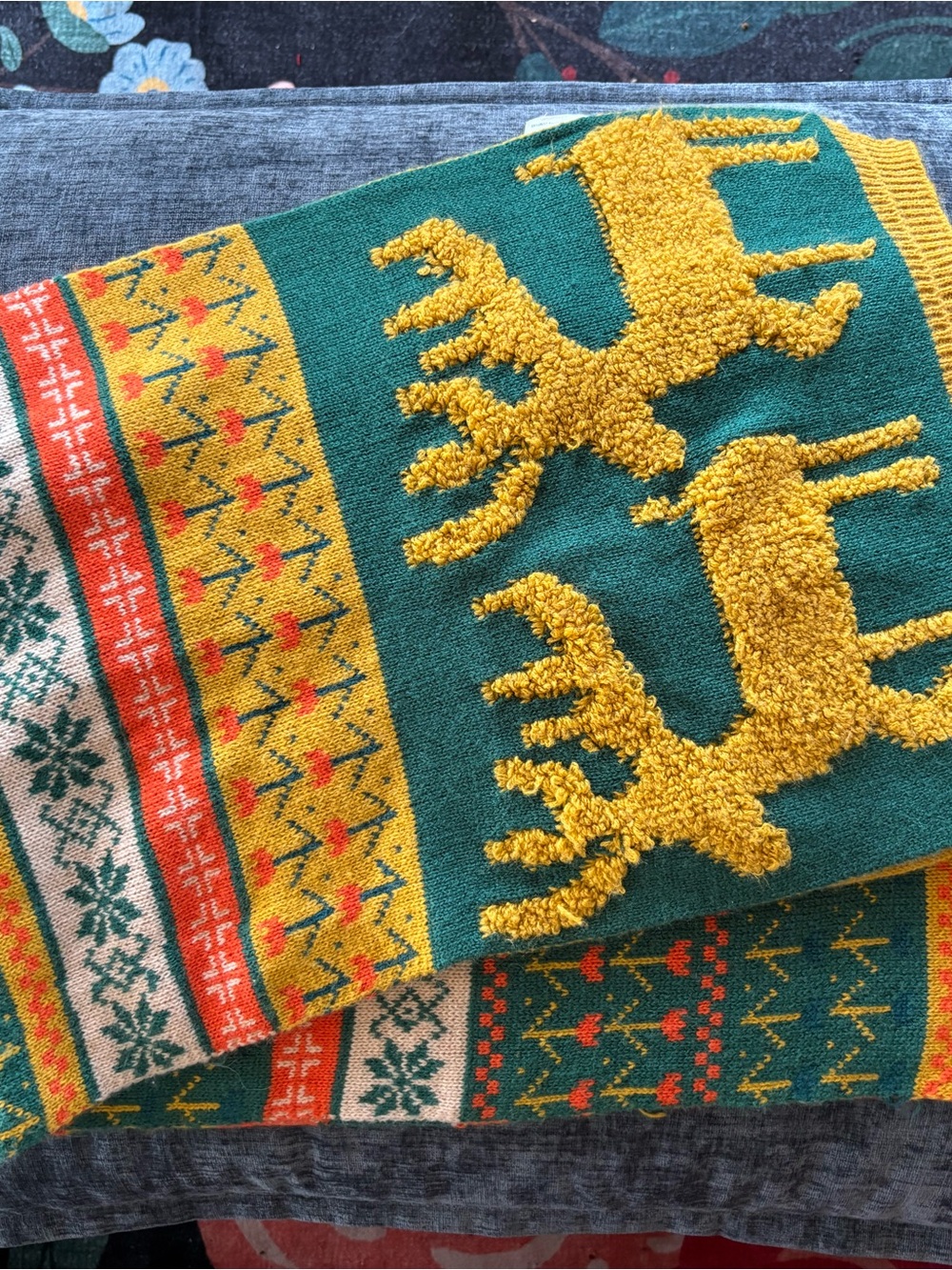 Green & Yellow Holiday Reindeer scarf